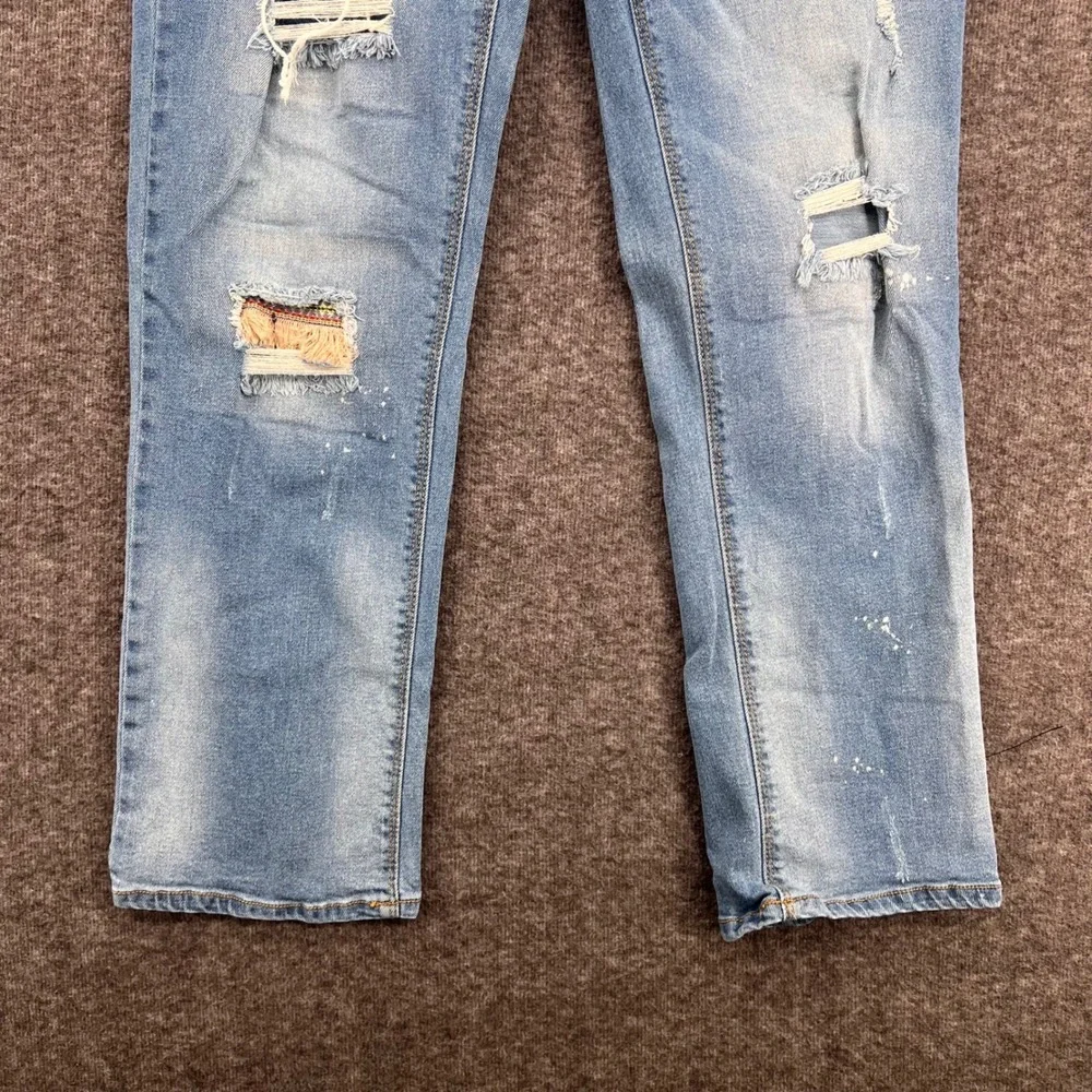 EST. 1946 Denim Womens Low Rise Straight Leg Distressed Boho Fringe Jeans Size 8